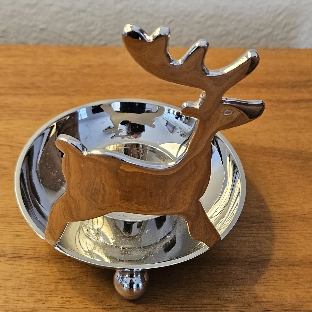 Crate&Barrel Metal Reindeer Tea Light Holder. 5.5